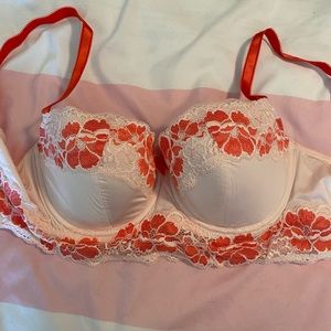Pink lace balconette bra